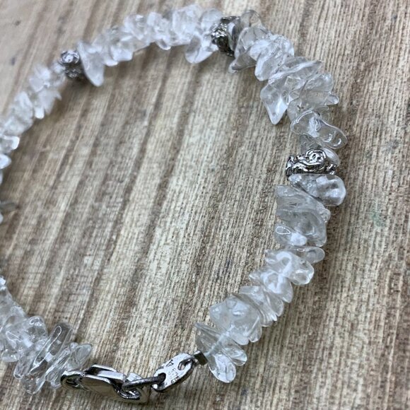 Crystal Quartz Chip White Clear 925 Bracelet - Picture 3 of 5